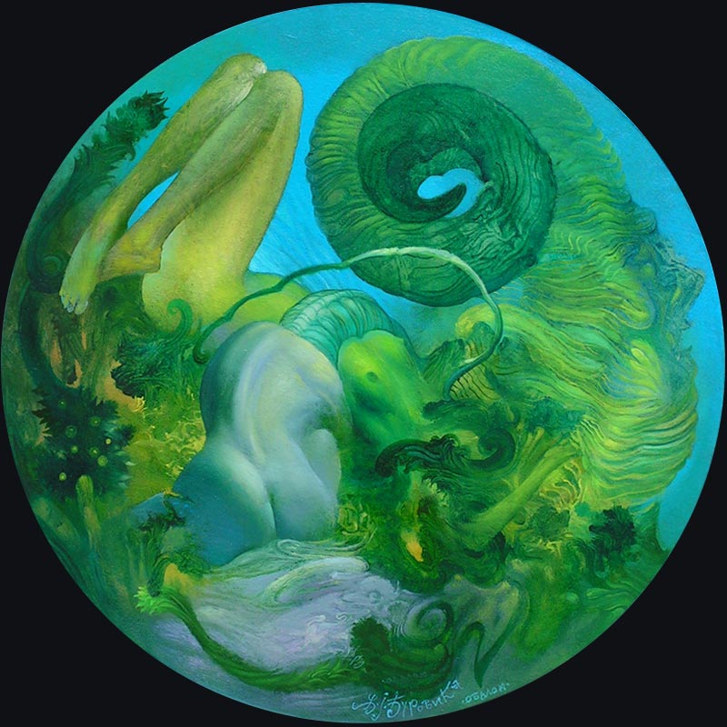 Along the Coast, round 30 cm, oil on board, 2007 – Željko Đurović