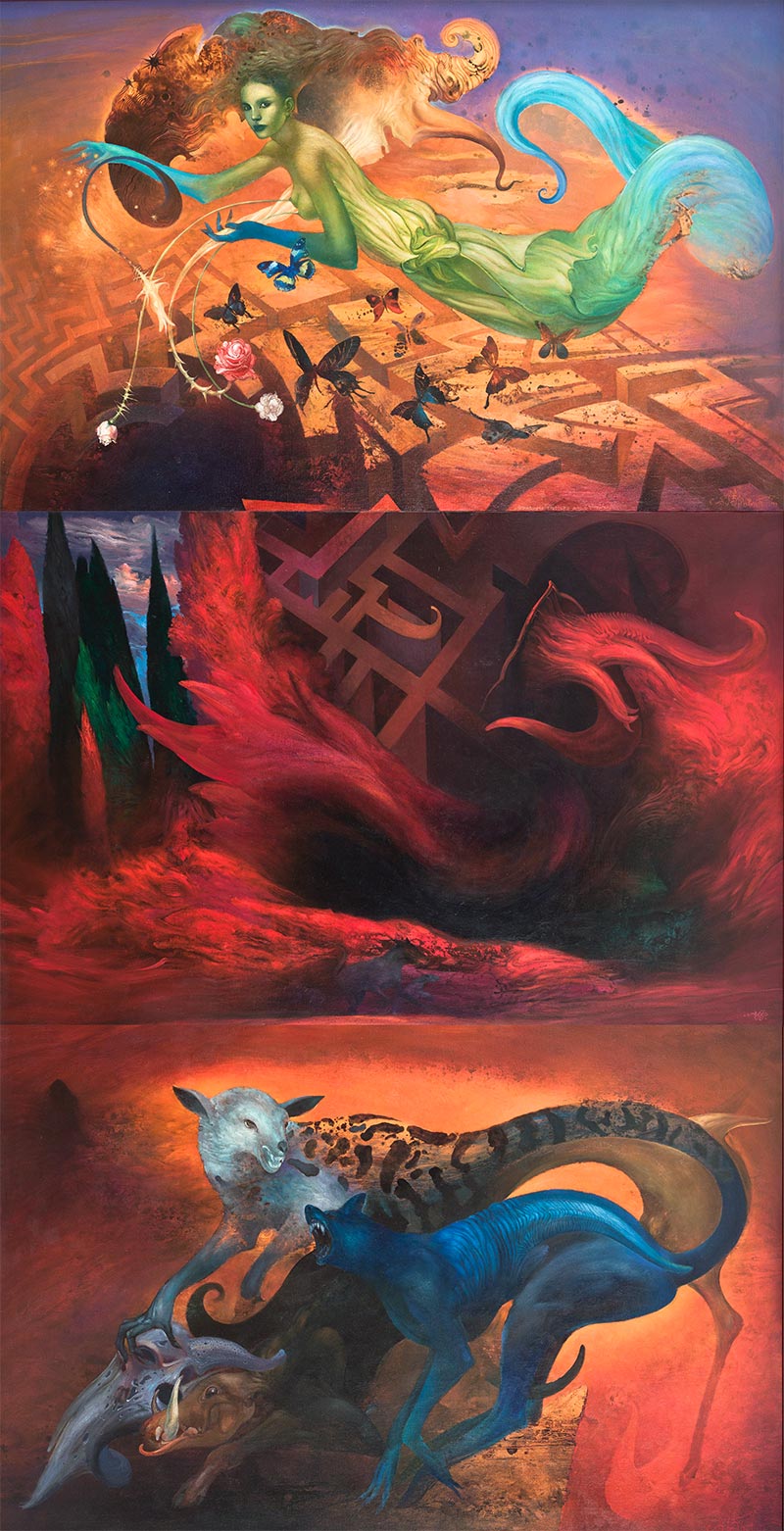 Divine Comedy – Vertical Triptych, 85 x 135 cm (each panel), oil on canvas, 2008 – Željko Đurović