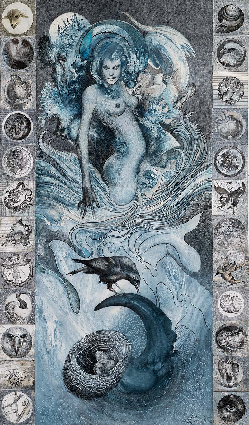 Nest, fantasy art by Željko Đurović, 120 x 79 cm, mixed media, 2022.