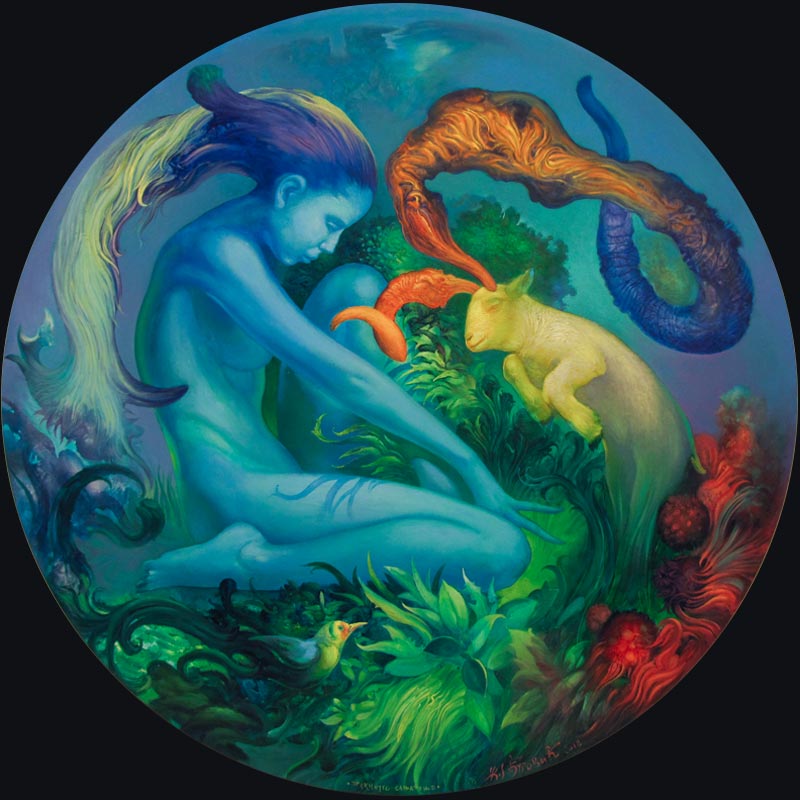 Interrupted Reverie, round 95 cm, oil on canvas, 2012 – Željko Đurović