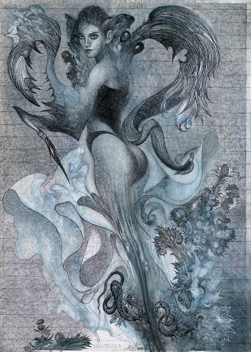 Mantodea, 103 x 74 cm, ink on paper, 2022 – Željko Đurović