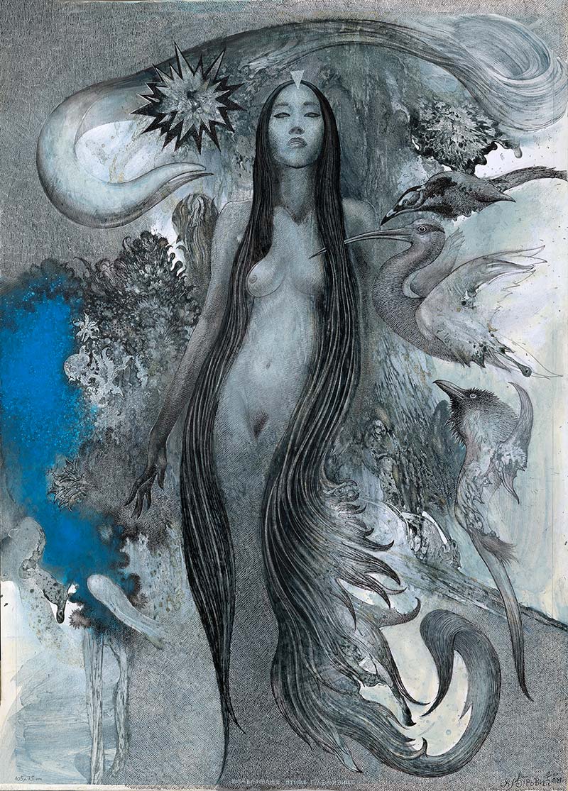 Apparition of the Bird of Prey, 105 x 75 cm, mixed media – Željko Đurović