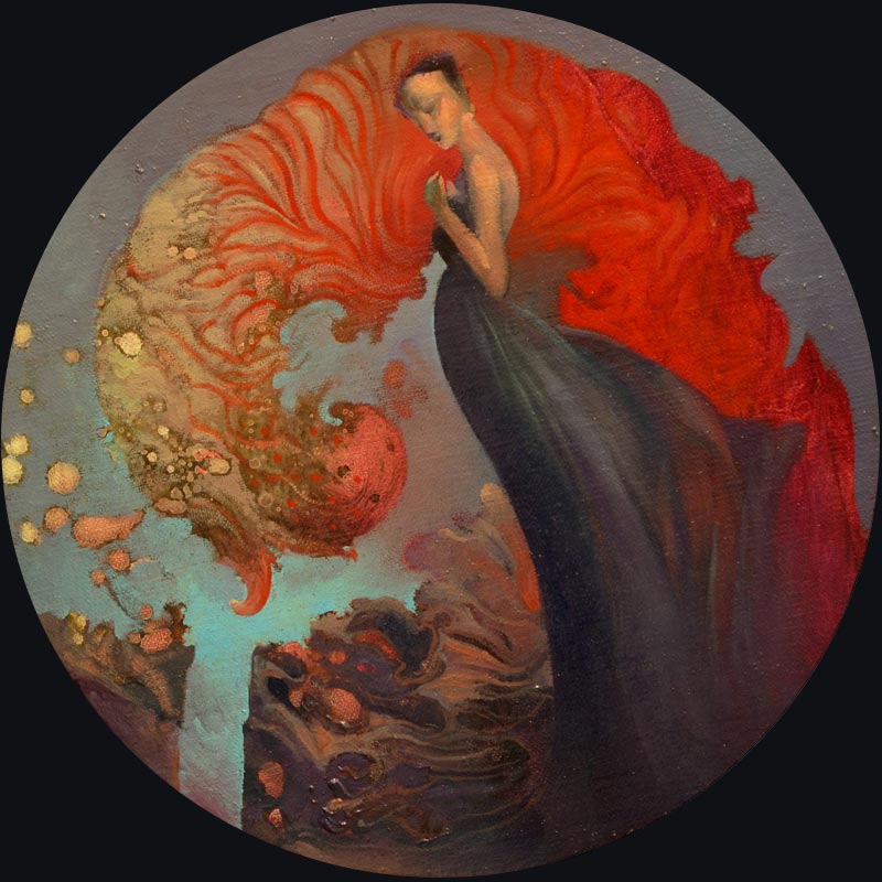 Red Wave, round 23 cm, oil on wood, 2011 – Željko Đurović