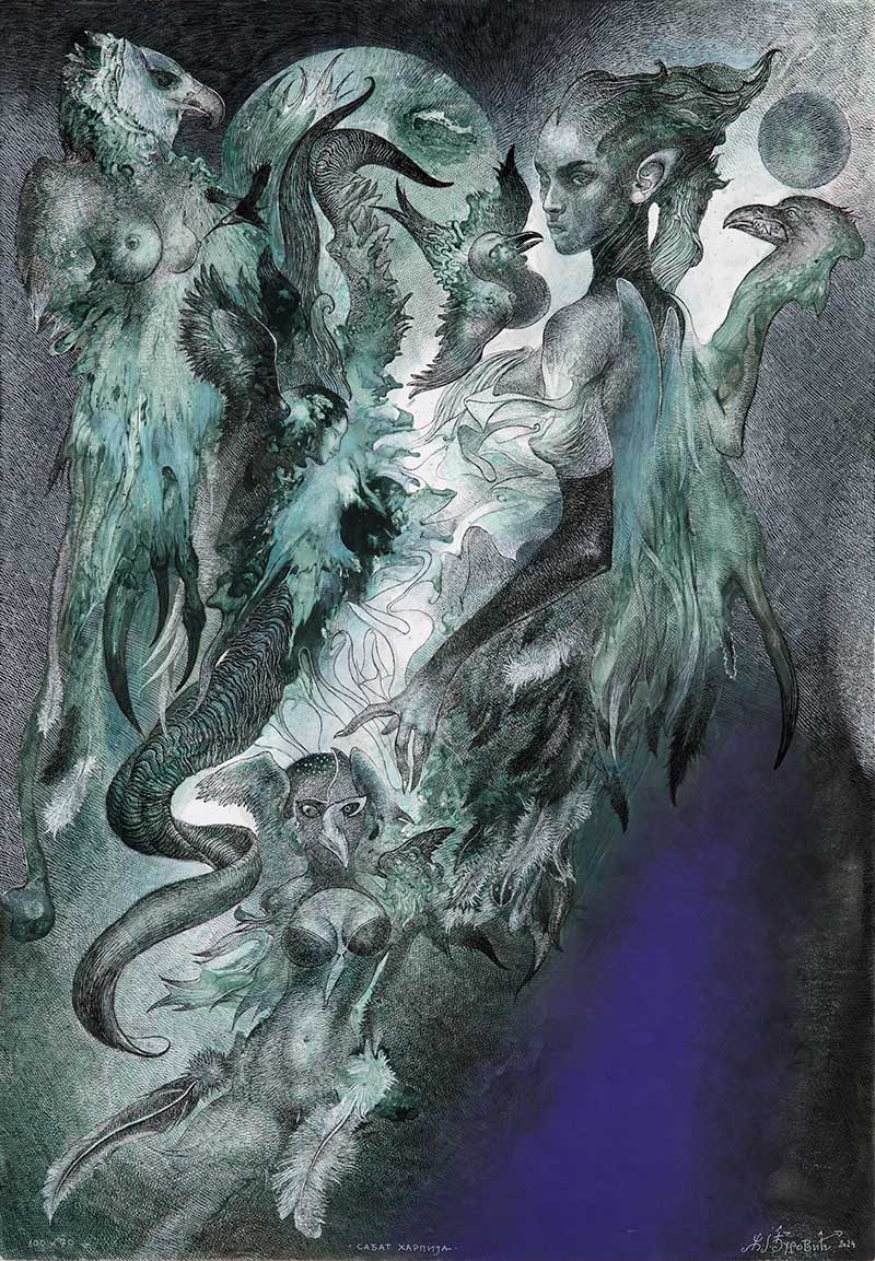 Sabbath Harpy, 100 x 70 cm, mixed media, 2024 – Željko Đurović