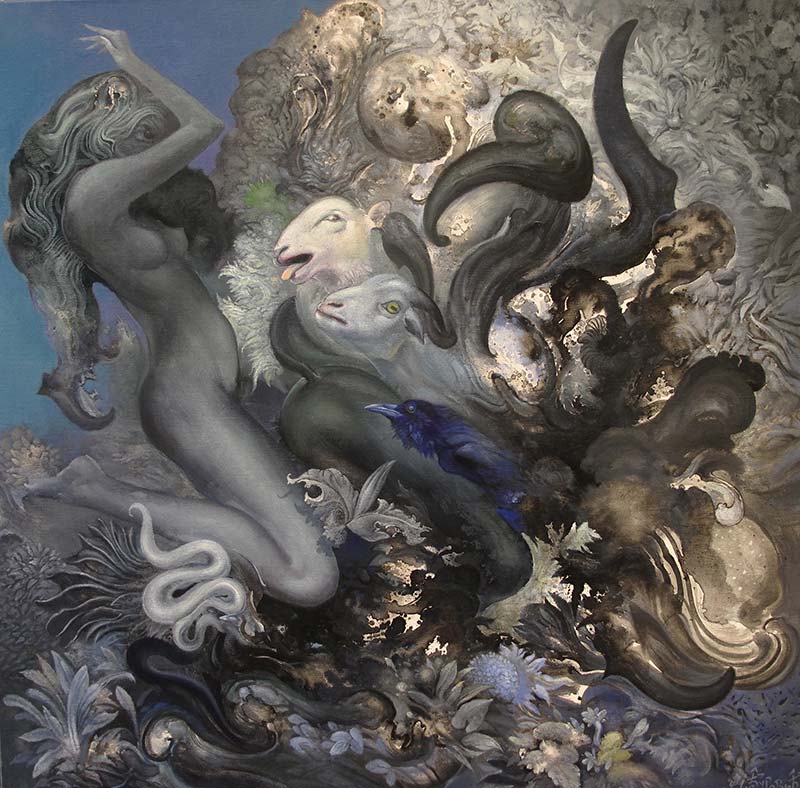 Serpent, 90 x 90 cm, oil on canvas, 2021 – Željko Đurović