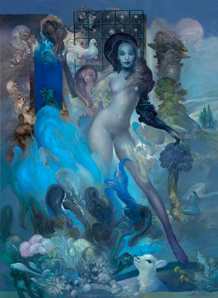 U polju besprekorne geometrije (In the Field of Impeccable Geometry), oil on canvas 130x95cm, 2023, by Željko Đurović