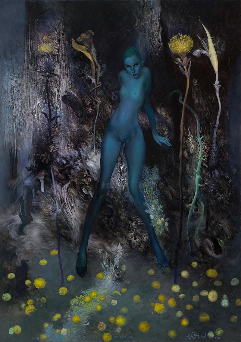 Night Verticals by Željko Đurović, oil on canvas, 180 × 135 cm, 2026