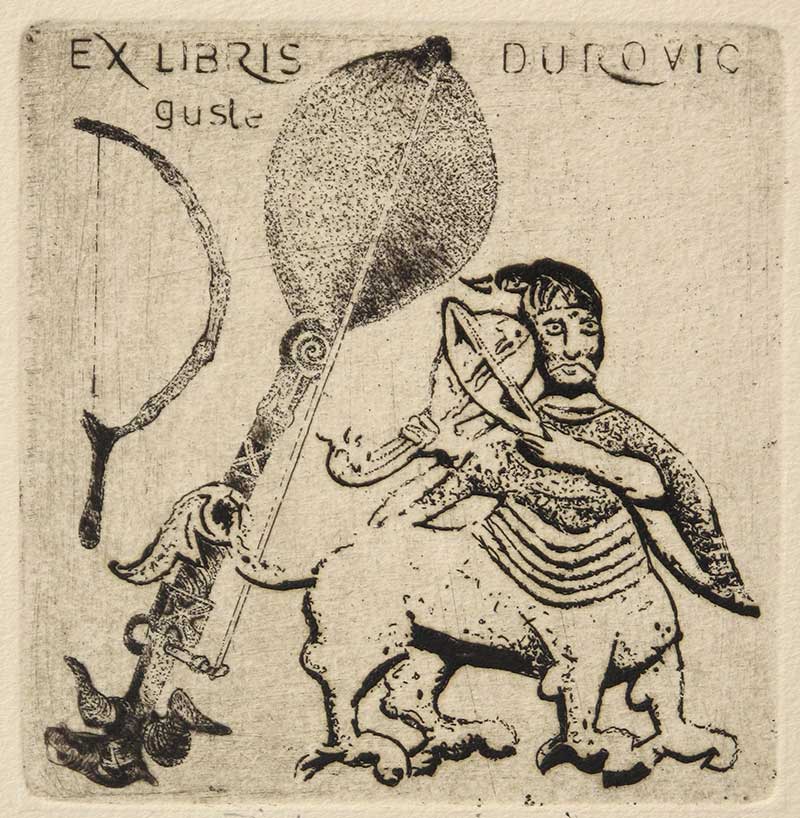 Ex Libris – Gusle, graphic print by Željko Đurović.
