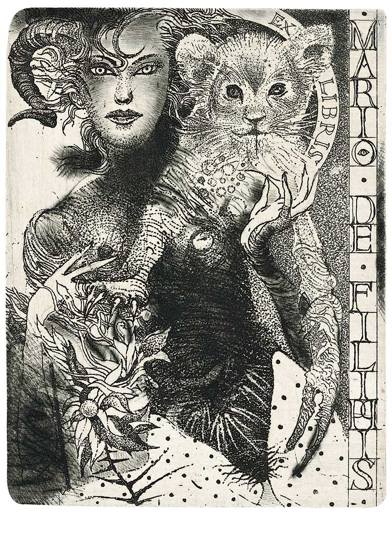 Ex Libris for Mario De Filipps – graphic print by Željko Đurović.