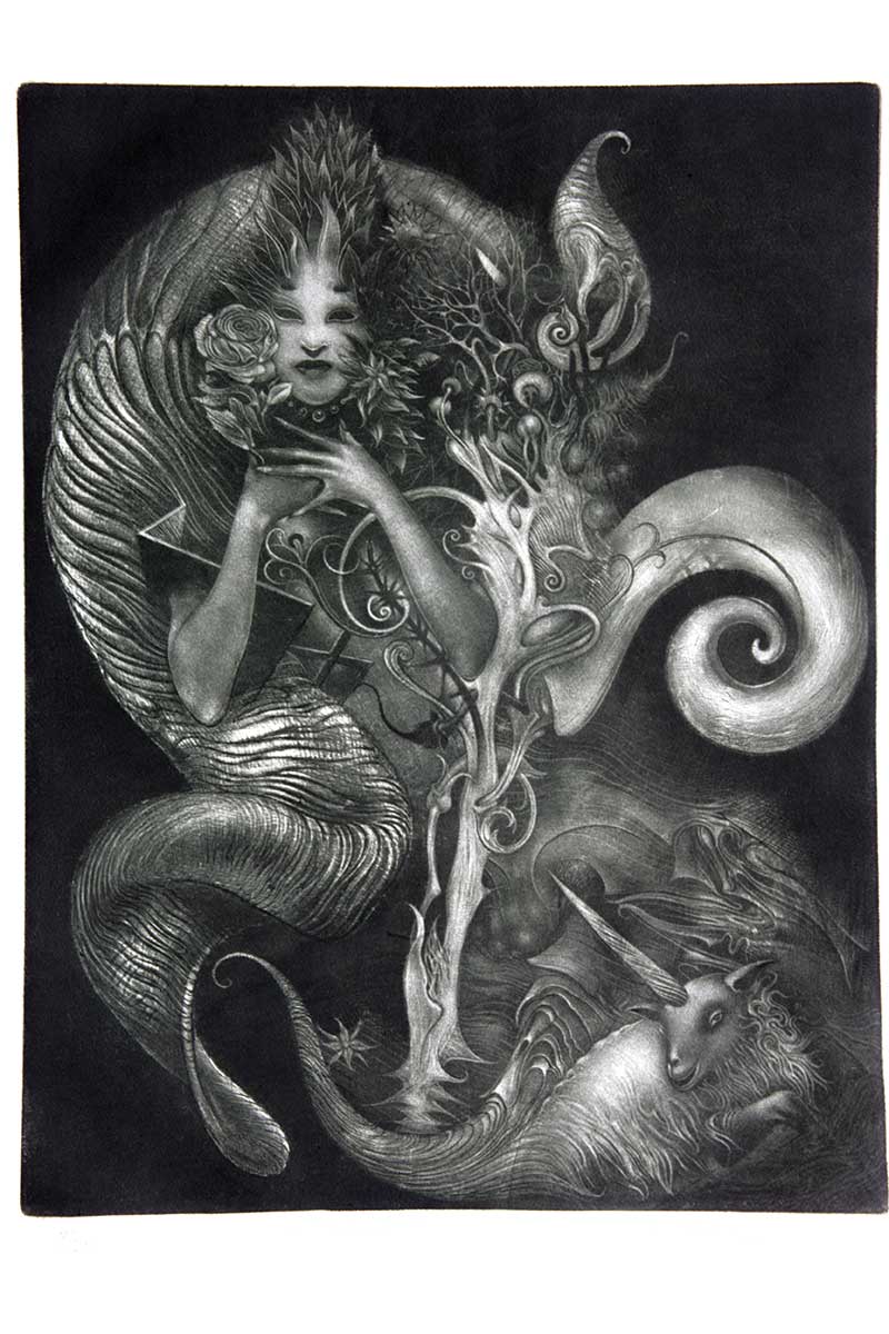 Friends, 40 x 27 cm, dry point, 2005 – graphic print by Željko Đurović.